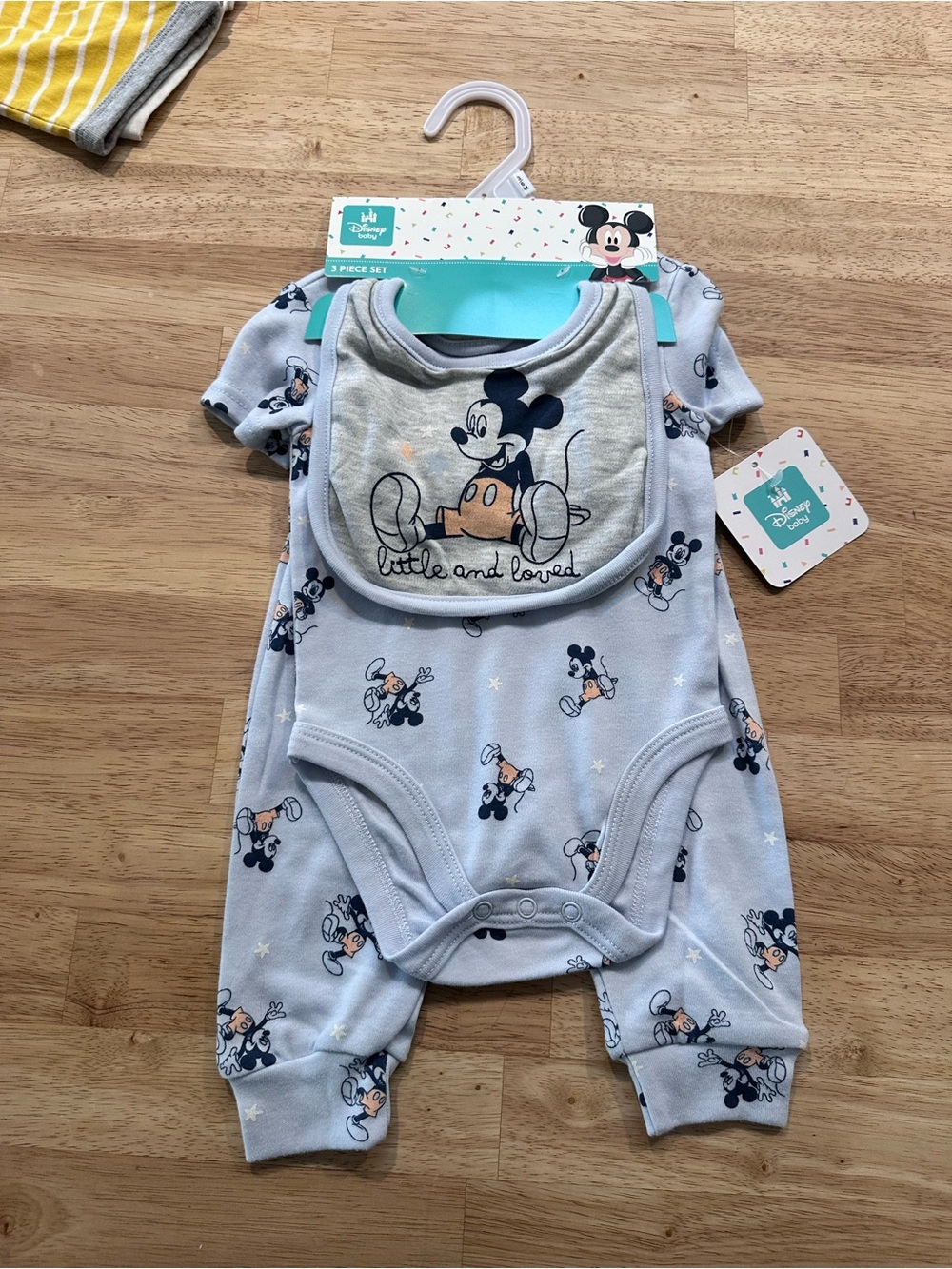 Disney Light Blue and Gray Mickey Mouse Footie Set with Bib - Sz 6m